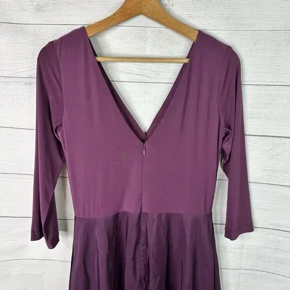 Alfred Sung Womens size 8 3/4 Sleeve Draped Full Skirt Dress Gown Aubergine D736 - Picture 7 of 10